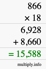 How to calculate 866 times 18 using long multiplication
