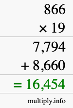 How to calculate 866 times 19 using long multiplication