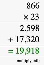 How to calculate 866 times 23 using long multiplication