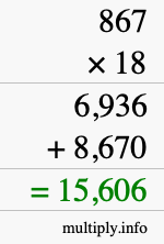 How to calculate 867 times 18 using long multiplication