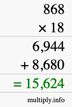 How to calculate 868 times 18 using long multiplication