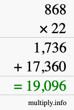 How to calculate 868 times 22 using long multiplication