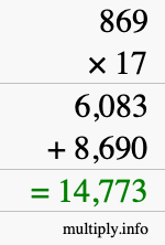 How to calculate 869 times 17 using long multiplication