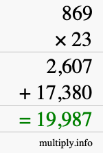 How to calculate 869 times 23 using long multiplication