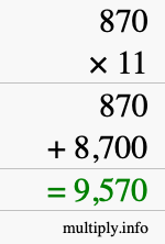 How to calculate 870 times 11 using long multiplication