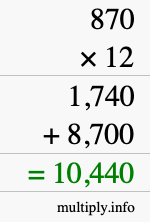 How to calculate 870 times 12 using long multiplication How to calculate 870 times 12 using long multiplication