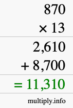 How to calculate 870 times 13 using long multiplication