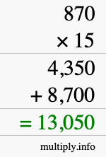 How to calculate 870 times 15 using long multiplication