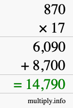 How to calculate 870 times 17 using long multiplication