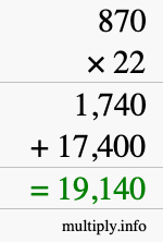 How to calculate 870 times 22 using long multiplication