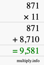 How to calculate 871 times 11 using long multiplication