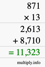 How to calculate 871 times 13 using long multiplication