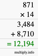 How to calculate 871 times 14 using long multiplication