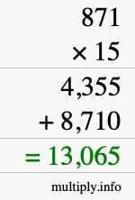How to calculate 871 times 15 using long multiplication