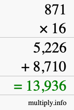 How to calculate 871 times 16 using long multiplication How to calculate 871 times 16 using long multiplication
