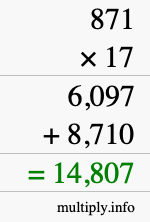 How to calculate 871 times 17 using long multiplication
