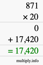How to calculate 871 times 20 using long multiplication