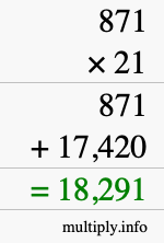 How to calculate 871 times 21 using long multiplication