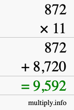 How to calculate 872 times 11 using long multiplication