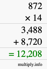 How to calculate 872 times 14 using long multiplication