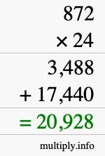 How to calculate 872 times 24 using long multiplication