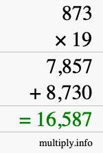 How to calculate 873 times 19 using long multiplication