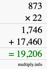 How to calculate 873 times 22 using long multiplication