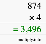 How to calculate 874 times 4 using long multiplication How to calculate 874 times 4 using long multiplication