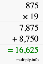 How to calculate 875 times 19 using long multiplication