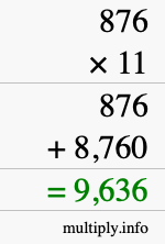 How to calculate 876 times 11 using long multiplication