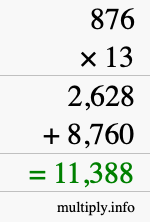 How to calculate 876 times 13 using long multiplication
