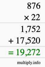 How to calculate 876 times 22 using long multiplication