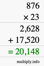 How to calculate 876 times 23 using long multiplication