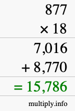 How to calculate 877 times 18 using long multiplication