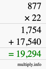 How to calculate 877 times 22 using long multiplication