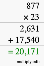 How to calculate 877 times 23 using long multiplication