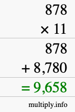 How to calculate 878 times 11 using long multiplication