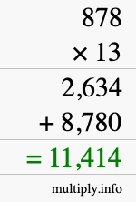 How to calculate 878 times 13 using long multiplication