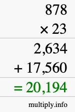How to calculate 878 times 23 using long multiplication