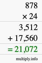 How to calculate 878 times 24 using long multiplication