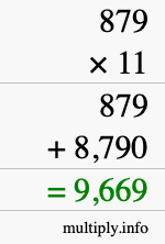 How to calculate 879 times 11 using long multiplication