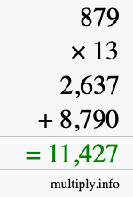 How to calculate 879 times 13 using long multiplication