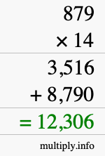How to calculate 879 times 14 using long multiplication