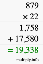 How to calculate 879 times 22 using long multiplication