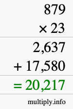 How to calculate 879 times 23 using long multiplication