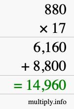 How to calculate 880 times 17 using long multiplication
