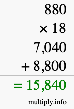 How to calculate 880 times 18 using long multiplication