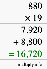 How to calculate 880 times 19 using long multiplication How to calculate 880 times 19 using long multiplication