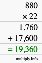 How to calculate 880 times 22 using long multiplication
