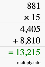 How to calculate 881 times 15 using long multiplication